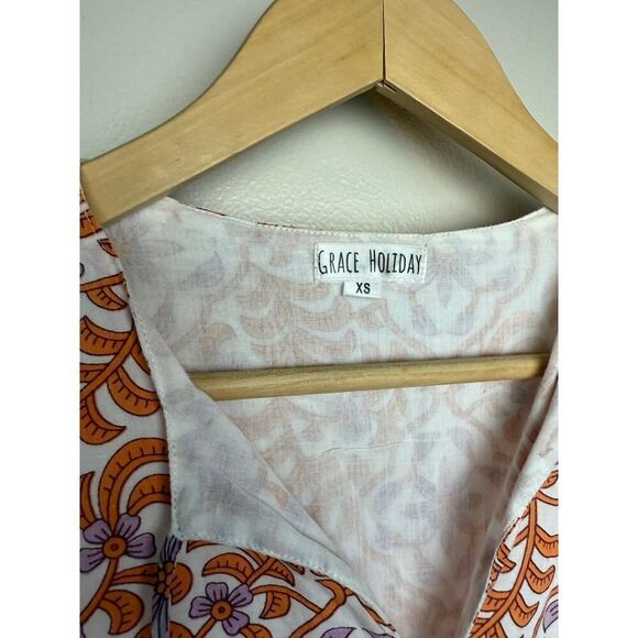 Grace Holiday Orange Purple Cotton Tassel Mini Dress Sz. XS - Picture 5 of 6